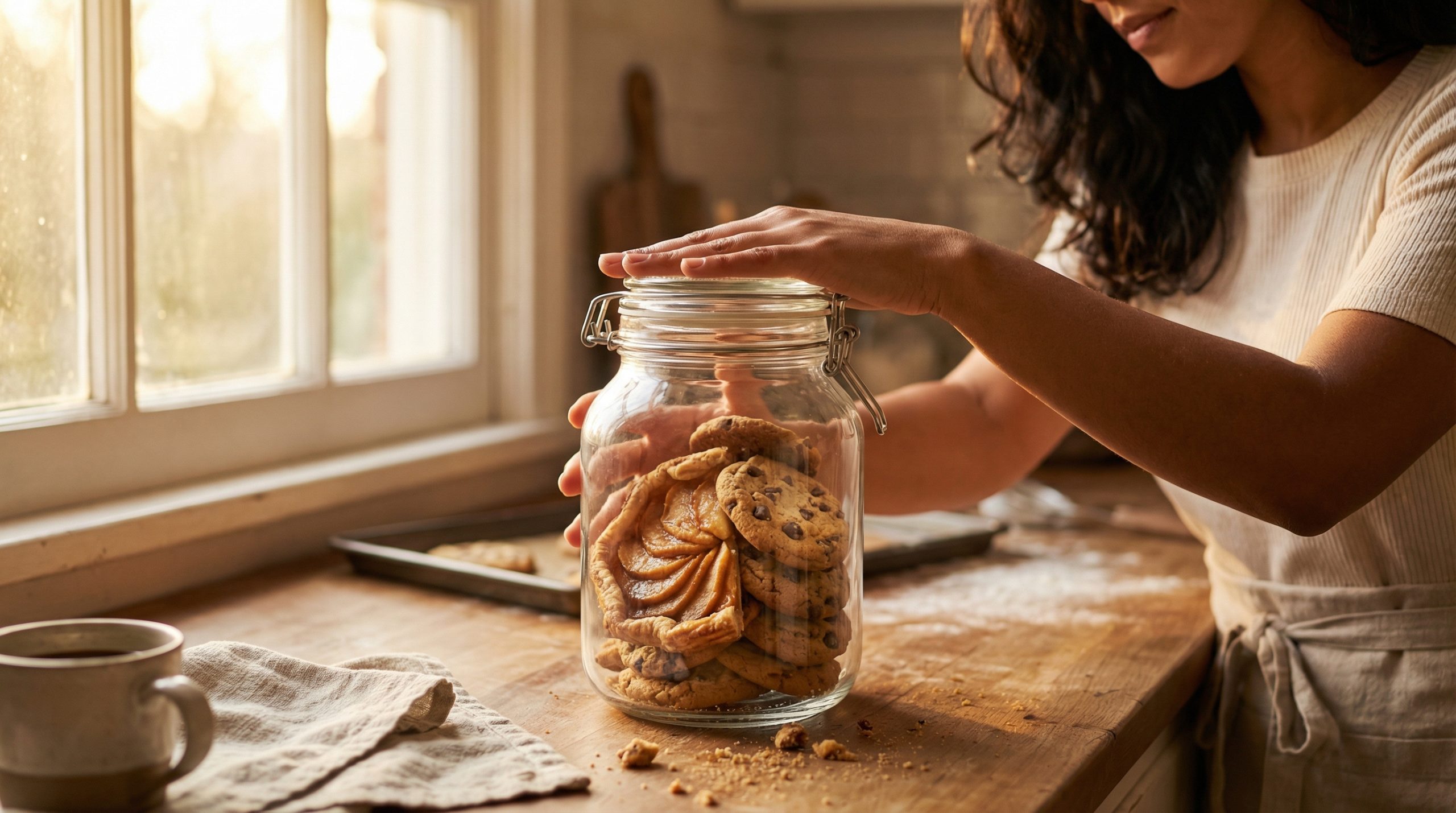 Pote bem fechado blinda o crocante de Biscoitos e Tortas