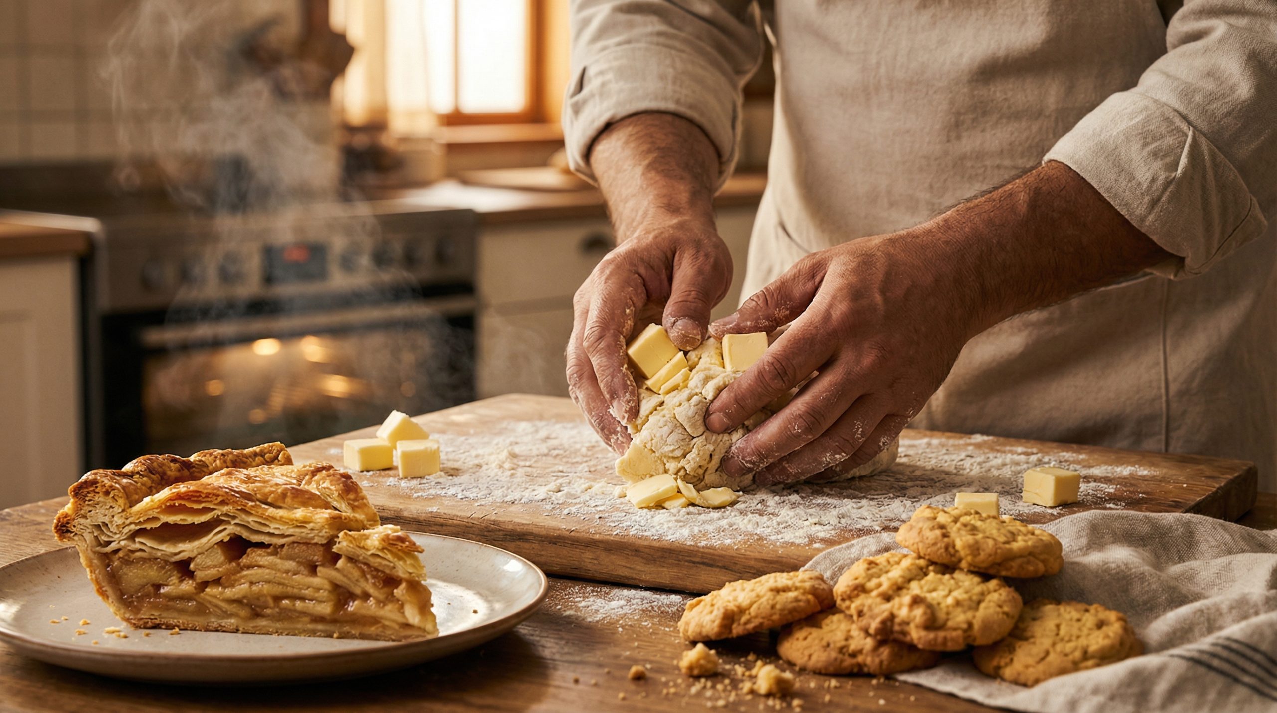 Pedaços de manteiga criam camadas em Biscoitos e Tortas