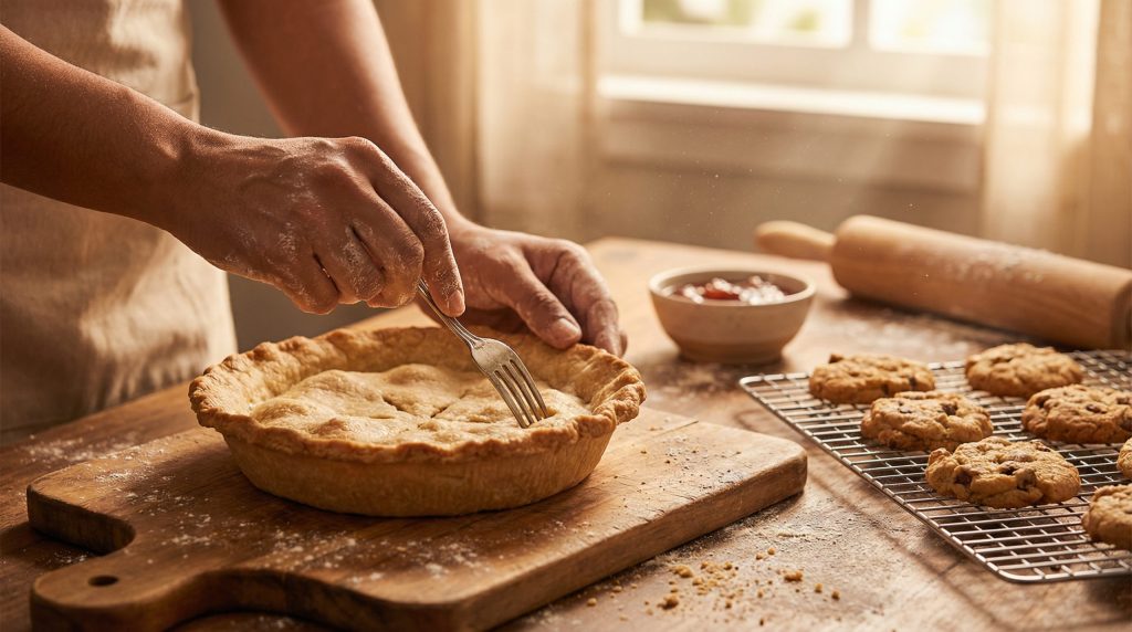 Furos com garfo nivelam a base de Biscoitos e Tortas