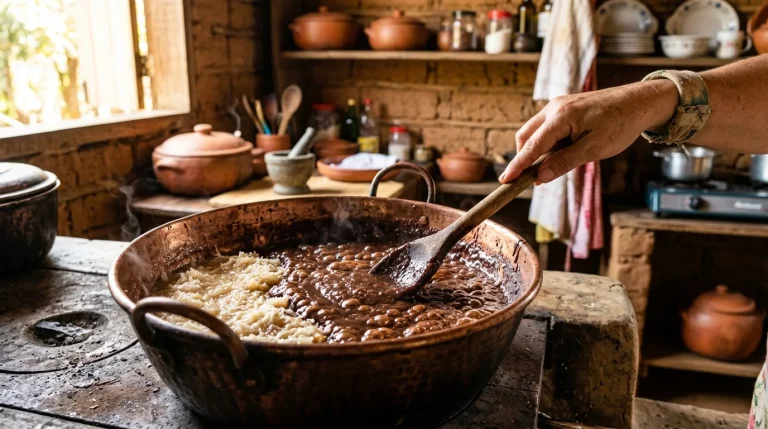 Doces de panela brasileiros sendo preparados em tacho de cobre