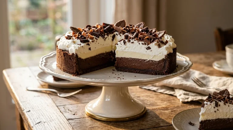 Torta holandesa perfeita com recheio de chocolate e cobertura de chantilly