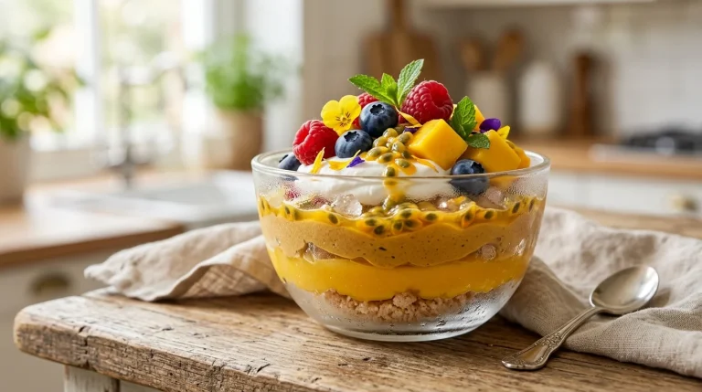 Sobremesas Geladas com Cristal Perfeito: parfait tropical em taça de vidro